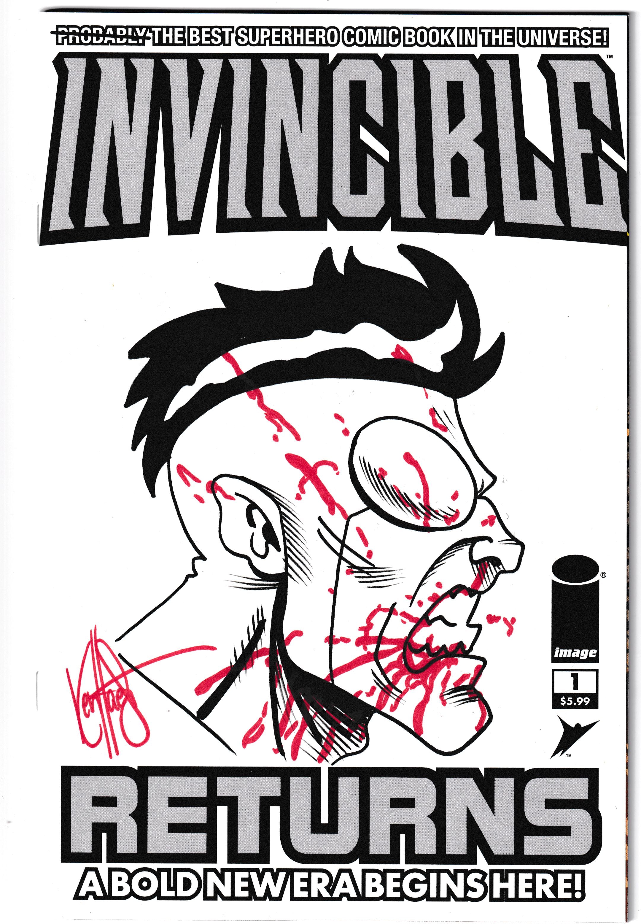 DF Invincible Returns #1 Blank Variant Signed And Remarked By Ken Haeser With An Invincible Sketch